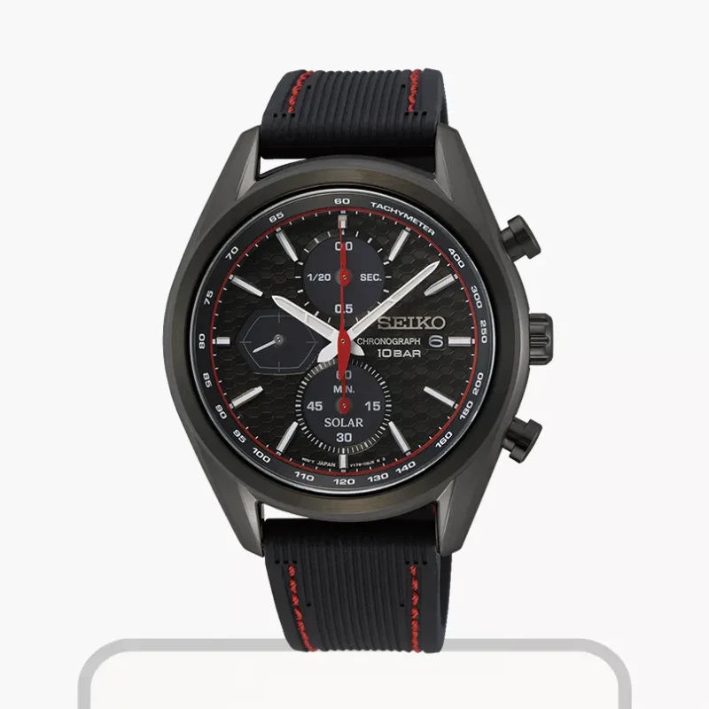 Seiko Solar Black Dial Black Silicone Men's Watch- SSC777P1